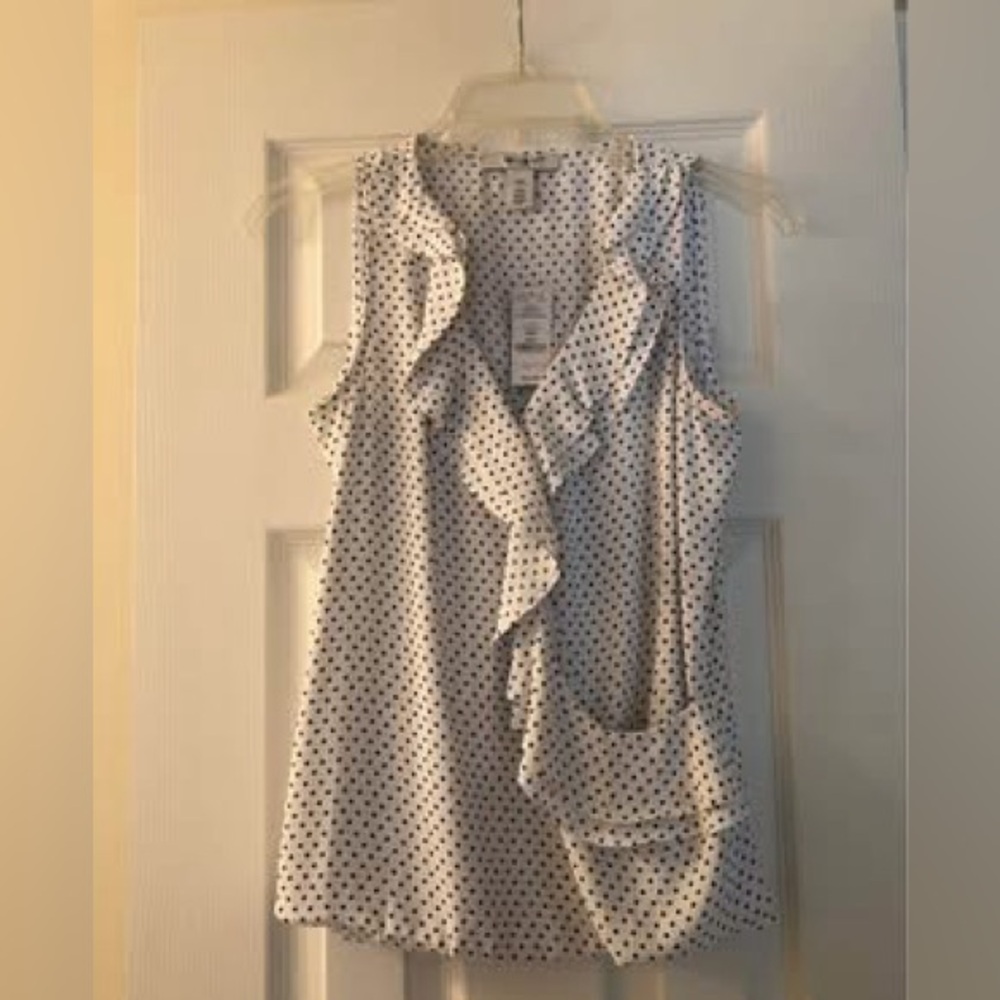 Polka Dot Ruffle Sleeveless Blouse NWT